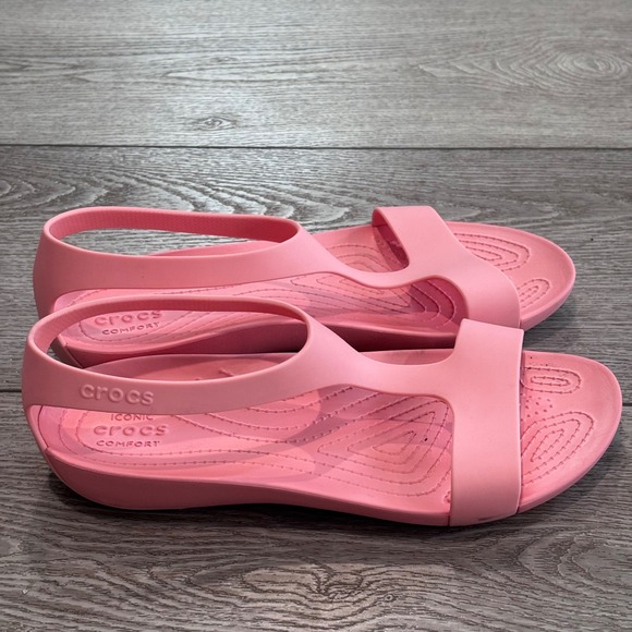 CROCS Shoes - Crocs Serena Sandals Womens 9 Pink Slingback Strappy Comfort Flat Slides